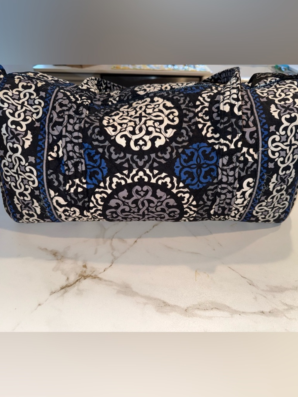 Vera Bradley Black, White & Blue Quilted Travel Duffle